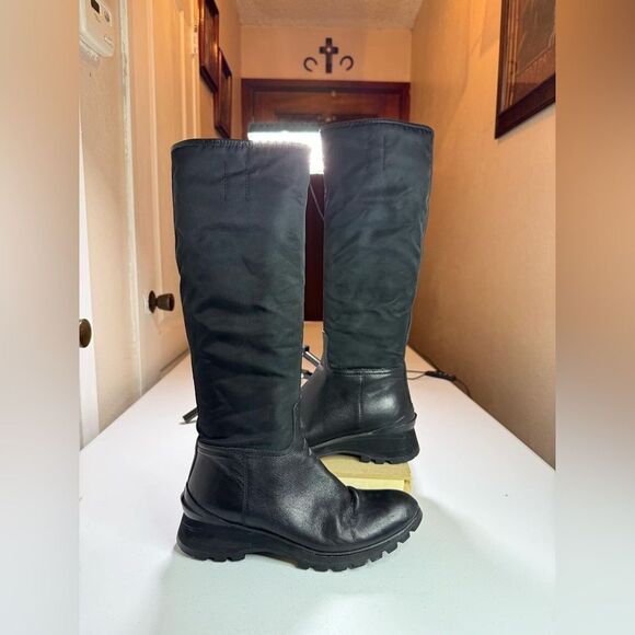 PRADA boots knee high 36.5 US 6.5 black leather nylon - Picture 1 of 16